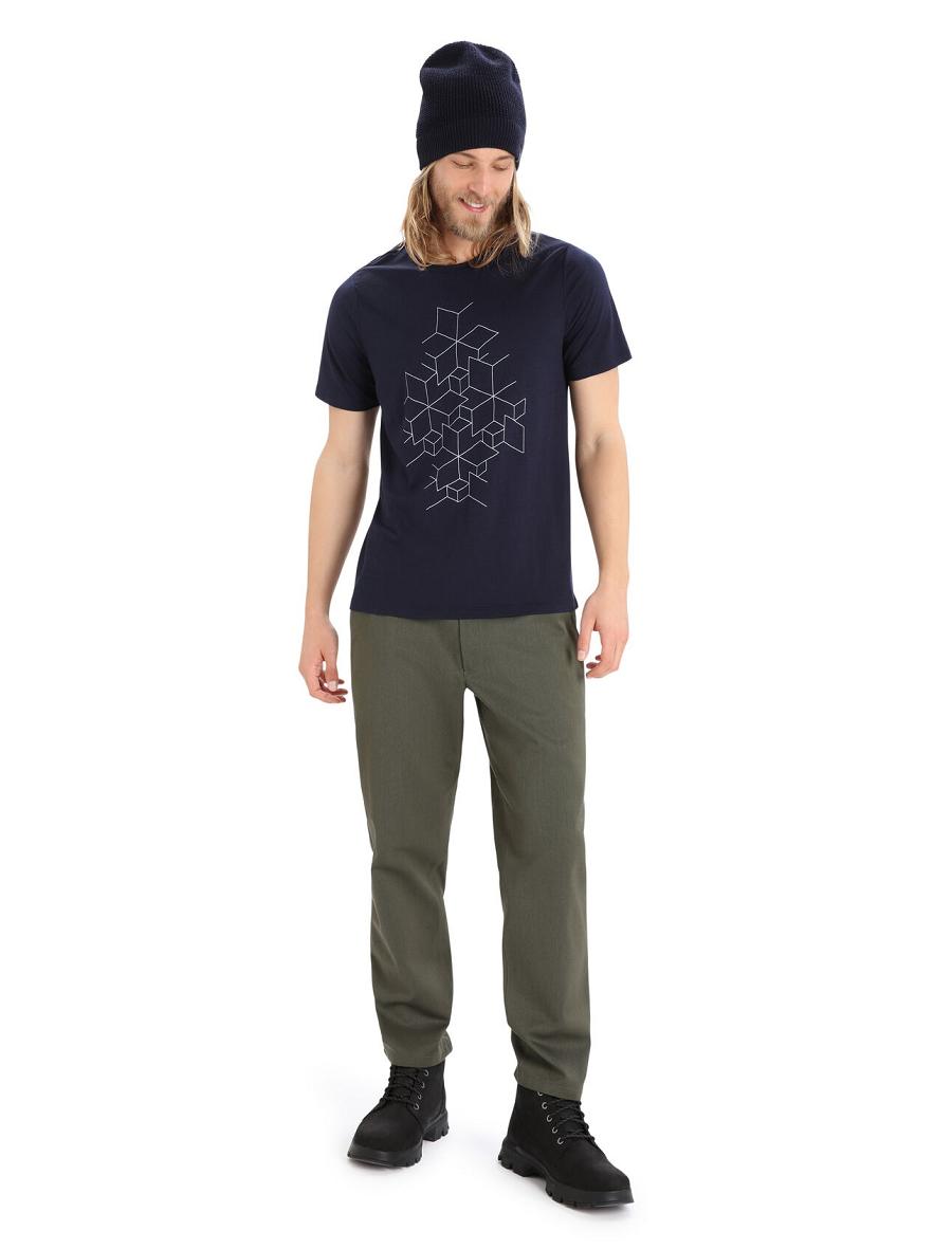 Midnight Navy Men's Icebreaker Merino Tech Lite II Short Sleeve Snowflake T Shirts | USA 1203OKIR